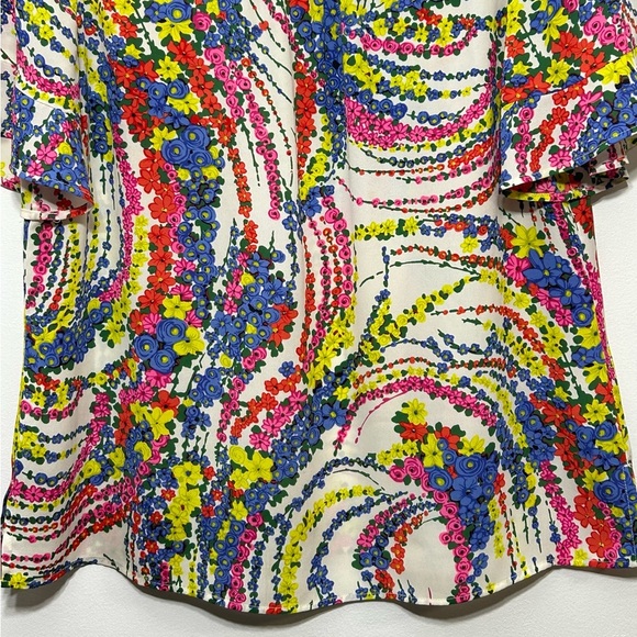 Talbots Swirling Floral Ruffle Sleeve Popover Blouse - Picture 5 of 11